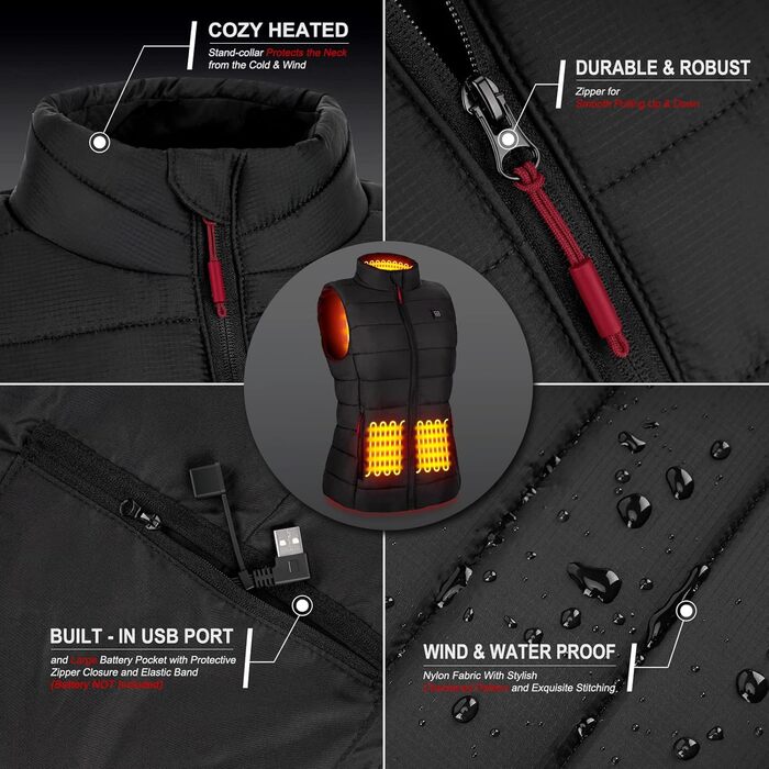 Обогревна жилетка для чоловіків та жінок AGUG, електрична жилетка з 3 рівнями нагріву, для активного відпочинку, катання на лижах, їзди на конях, кемпінгу (без Powerbank)