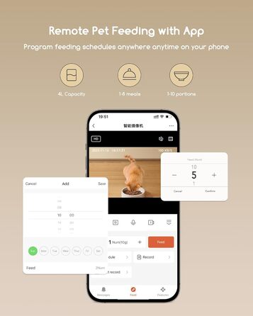 Автоматичне годування для котів Faroro WiFi з відеоспостереженням 3MP HD, нічним баченням, 4L, двостороннім аудіо, керуванням через APP та датчиком руху
