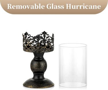 Sziqiqi Candle Holders Set Vintage Distressed Black Hurricane Candle Holders 2 Pieces, for Pillar Candles Wedding Party Home Decoration Fireplace Mantel Decoration 27cm & 33cm (2 Pieces Small, Black)