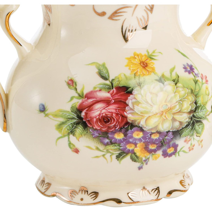 Foreigner's Zucker and Milchkännchen Set, Porcelain Ivory Coffee Serving Set Blossom Bushes Pattern Golden Leaves Edge Cream Pitcher and Sugar Bowl with Lid