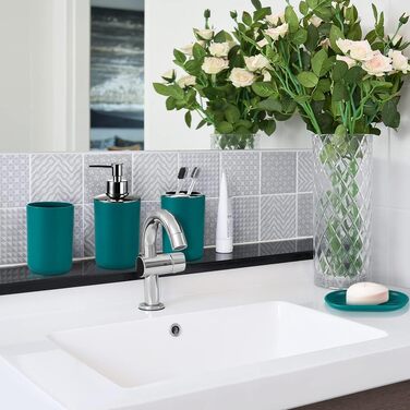 Набір аксесуарів для ванної кімнати Otostar Bambus (6 шт.) - зелений, з тримачем для ватних паличок, дозатором мила, підставкою для зубних щіток, мильницею, тримачем для унітазу та відром