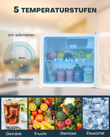 Upstreman 46L Mini Fridge with Freezer, Adjustable Thermostat, Energy Efficient, Quiet, Compact Refrigerator for Dorm, Office, Bedroom - White