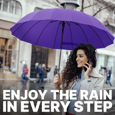 Гольф-парасолька Royal Walk XXL 54 дюйми (137 см) для 2 особи, автоматична, стійка до вітру, водонепроникна, з дерев'яною ручкою, 16 ребер, унісекс, лілова