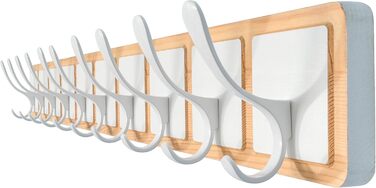 SKOLOO Coat Rack Wood - 44cm, Engraved Design, Sturdy Wall Hooks with 6 Hooks, for Hanging Clothes, Coats, Hats, Jackets, Scarves, Backpacks, Hook Rail Wood All White