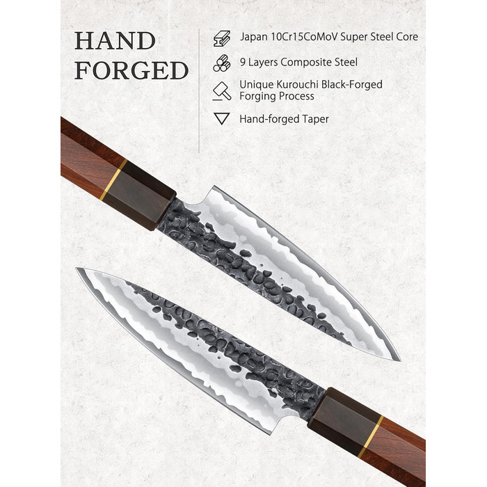 Японський ніж Kiritsuke HOSHANHO 23 см, професійний кухонний ніж з 9 шарів вуглецевої сталі, ніж шеф-кухаря, універсальний ніж у подарунковій коробці (набір ножів 3 шт.)