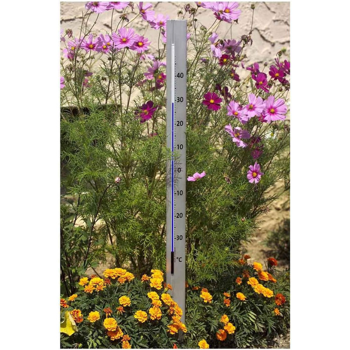TFA Dostmann Central Park Analog Garden Thermometer, 12/2005, weather-resistant, made of aluminum, 137cm tall, silver