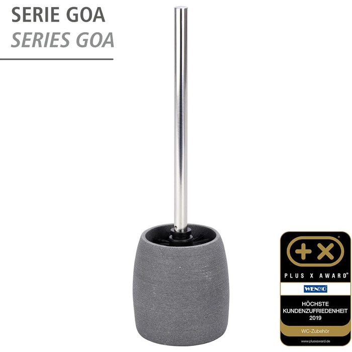Набір для туалету WENKO Goa: тримач щітки з важкого полірезину та щітка з змінним насадком, сірий, 11,8 x 38,5 см