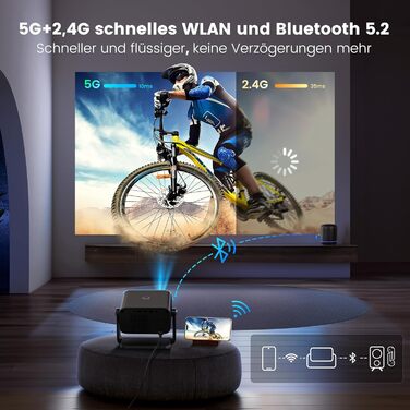 Портативний міні-проектор Beamer Full HD 1080P з автофокусом та корекцією трапецеїдального спотворення. WiFi, Bluetooth, LED, 145° обертний, 50% зум, для домашнього кінотеатру та мобільного перегляду. Чорний.