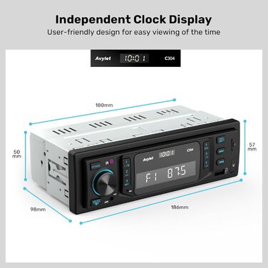 Автомагнітола 1 DIN Avylet Bluetooth 5.0, RDS/FM/AM, 7 кольорів підсвітки, USB, AUX-IN, MP3, підтримка 30 радіостанцій, функція гучного зв'язку