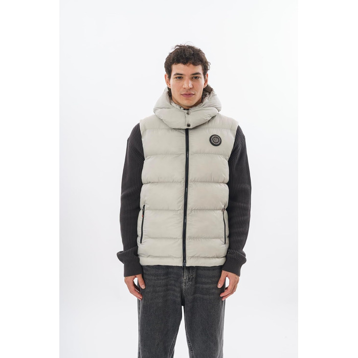 Чоловіча жилетка з пуховиком Premium – м'який матеріал, знімна капюшон (S, Сірий)