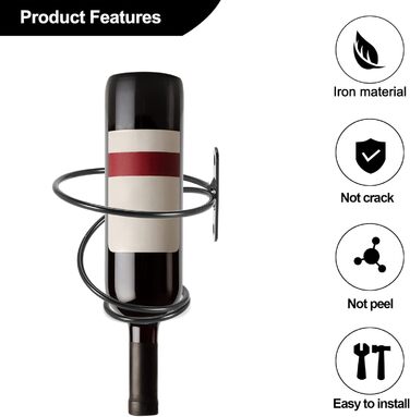 Настінна полиця для вина Happysnow (6 шт.) - органайзер для винних пляшок з металу, з кріпленням