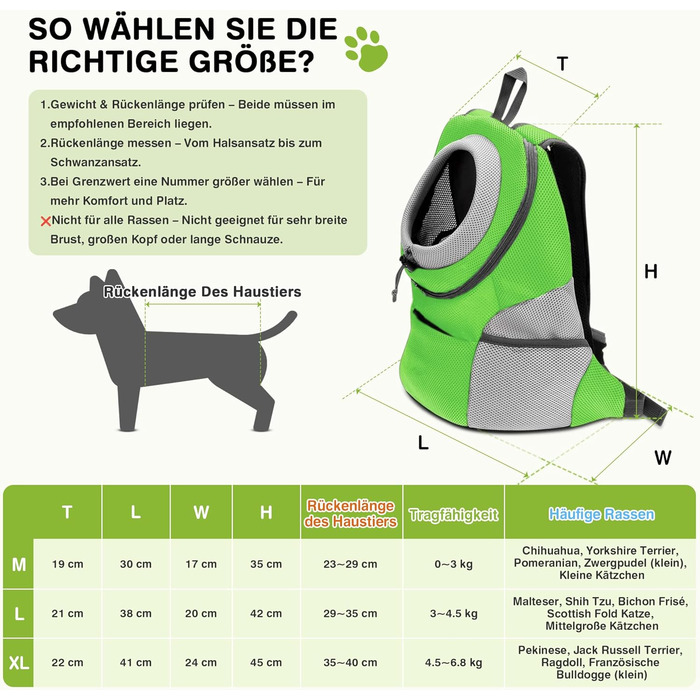 Рюкзак для собак та котів ALLSOPETS, переноска для малих тварин, рюкзак для велосипеда/мотоцикла, для походів та активного відпочинку (Моховий, L)