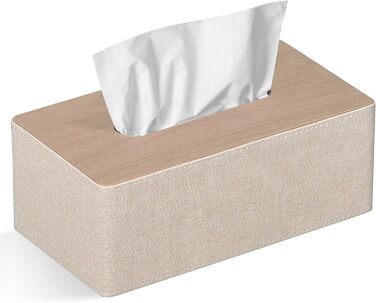 GOLRANLYE Cosmetic Tissue Box, 25×13.5×9.5 cm PU Leather Modern Tissue Box Rectangular for Bathroom, Bedroom, Dining Room, Office and More (Beige)
