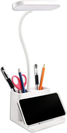 LED настільна лампа з регулюванням яскравості, 3 кольори та 3 рівні освітлення, 5W USB перезарядна лампа зі стійкою для ручок та тримачем для телефону, дитяча лампа з сенсорним керуванням для читання та навчання