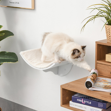 PawHut Поличка для котів на стіну, м'яка лежанка, до 10 кг, 41x28x21 см, білий