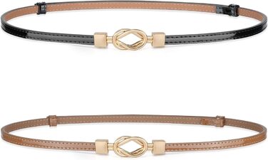 Жіночий тонкий шкіряний ремінь WHIPPY з золотистою пряжкою, 105 см (для талії до 95 см), чорний/коричневий