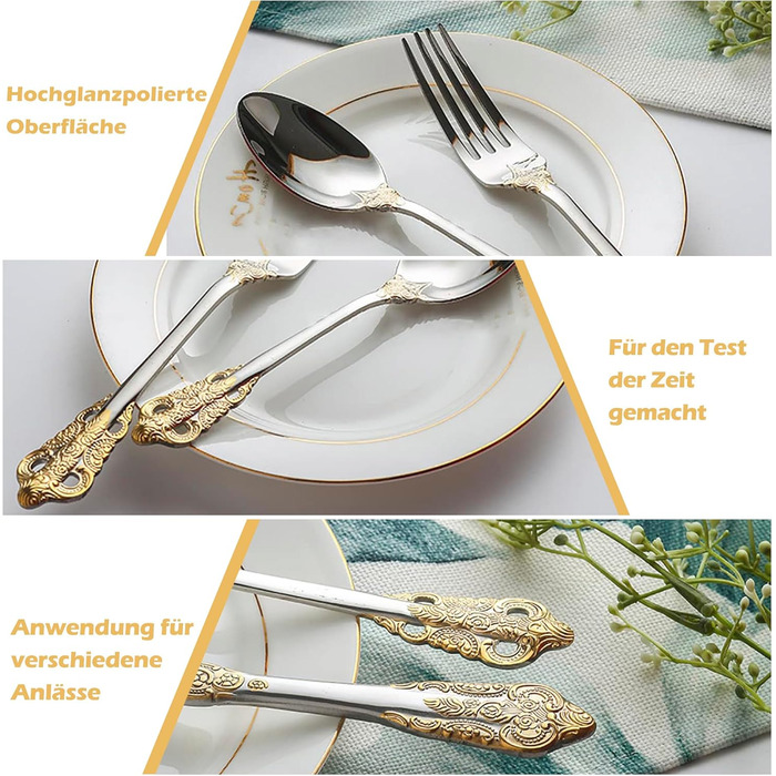 Набір столових приборів Prächtiges Barock 20 предметів з нержавіючої сталі 18/10 (золото-срібло) в подарунковій коробці - виделки, ложки, ножі