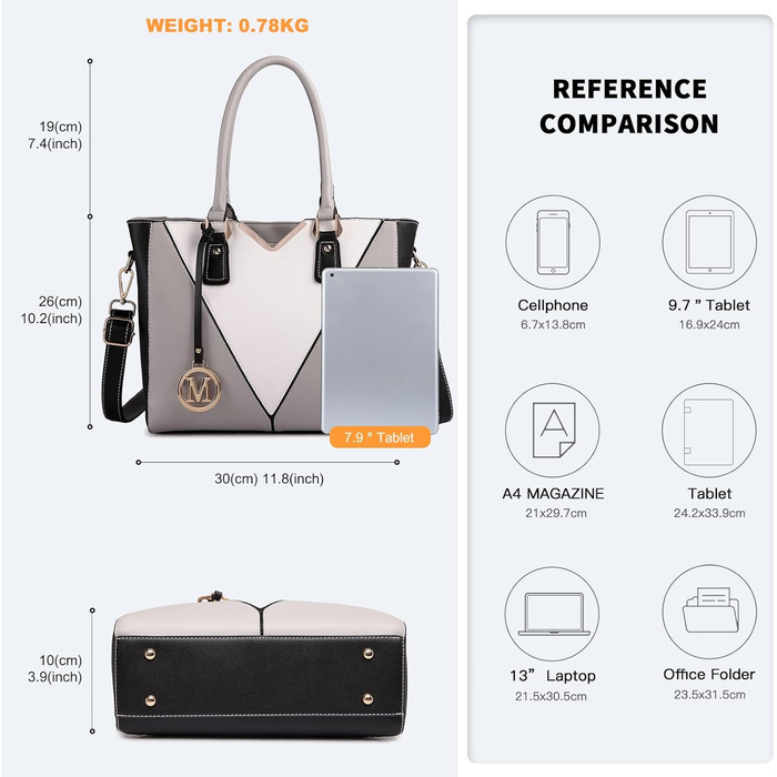 Сумка жіноча Lulu Daen середнього розміру з PU шкіри: сумка-шопер, сумка на плече для роботи, подорожей, бізнесу (Сіра)