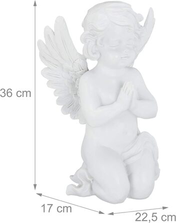 Relaxdays Guardian Angel, kneeling & praying, graceful, weather-resistant, frost-proof, grave ornament, protective angel, artificial stone, white