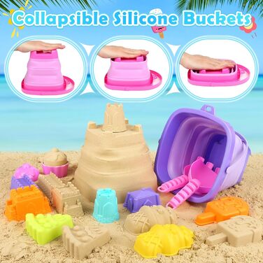 Joyreal 49 Pcs Sand Toy ICE Girl Boy - Sandbox Toys Beach Toys Children's Play Stable with Sand Shovel, Folding Bucket, Sand Molds, Mesh Bag Beach for Kids
