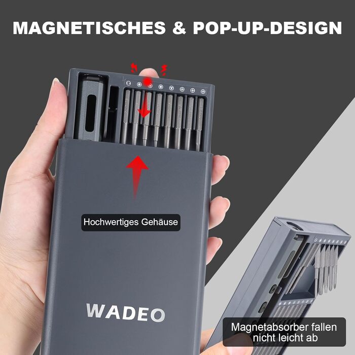 WADEO Міні набір викруток, 82 в 1, прецизійний, магнітний, з регулюванням крутного моменту, LED-підсвічування, для ремонту iPhone, телефонів, ноутбуків, окулярів, годинників