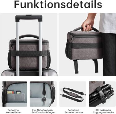 Сумка для камери S-ZONE: водонепроникна фотосумка для DSLR/SLR з кріпленням для штатива та аксесуарами (сіра)