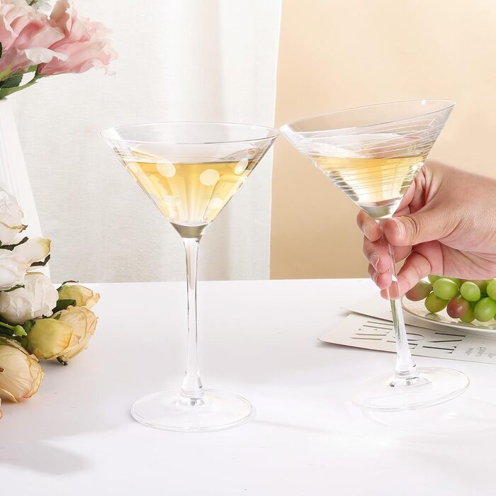 Набір з 4 склянок для мартини Joeyan 250 мл, кришталь, з візерунком Dot, класичні склянки для коньяку, еспресо мартини, космополітен, манхеттен, придатні для миття в посудомийній машині