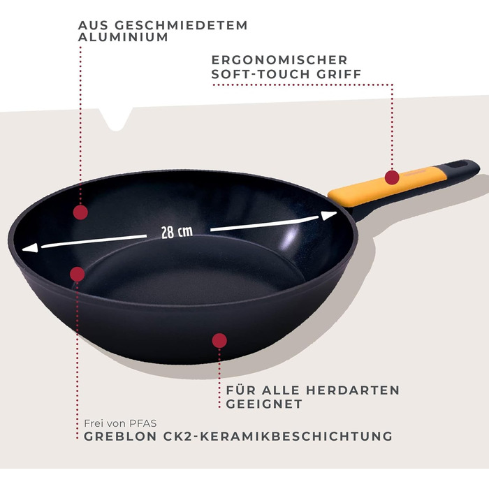 Вок Fackelmann Soft 28 см з керамічним покриттям Greblon CK2, алюмінієвий, з м'якою ручкою
