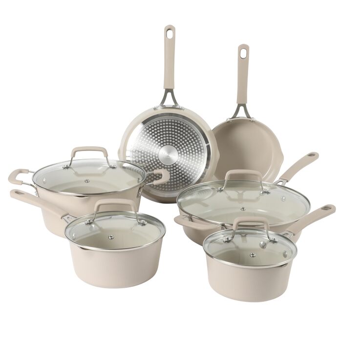 Набір посуду емальований Martha Stewart Lockton Premium 10 предметів, керамічне антипригарне покриття без PFA, алюміній, колір - кремовий