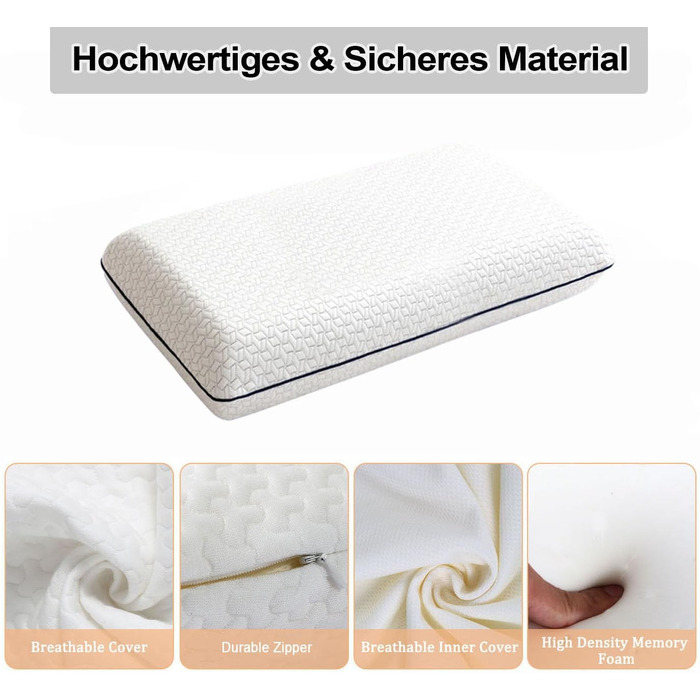 Ортопедична подушка для шиї та голови Classic з ефектом пам'яті (Memory Foam), ергономічна, середньої та високої жорсткості, з дихаючим знімним чохлом, сіра