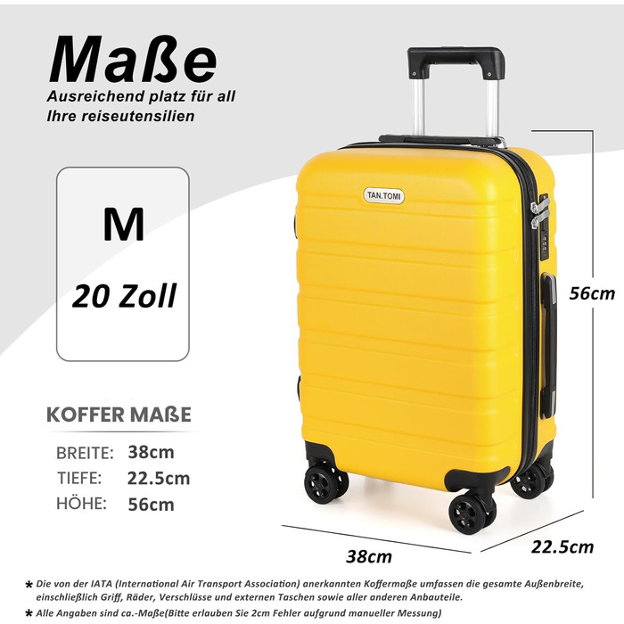 Набір валіз TANTOMI 3 шт. з ABS, коліщатками, для подорожей, 20/24/28 дюймів (Mango, ручна поклажа (M))