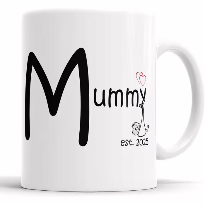 Faithful Prints Mummy and Daddy 2025 Mug Set, customizable for new parents, Mom and Dad, Mother, Father, White, 325 ml