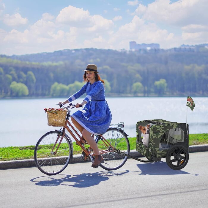 Фаркоп для собак на велосипед, велосипедний фаркоп для собак, з прапорцем та ременем, складаний та легкий у зберіганні в багажнику, кольори: червоний, пісочний, м'ятний, фіолетовий, військовий синій, військовий зелений