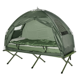 Outsunny 4-in-1 Camping Set with Tent, Sleeping Bag, Mattress, Foldable, Dark Green for Outdoor Adventures