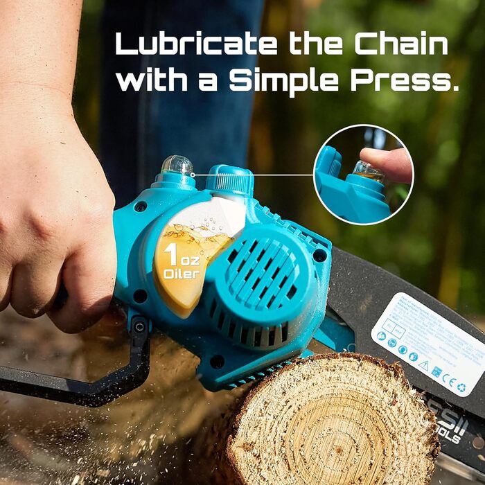 Акумуляторна міні-пила SEESII 6 дюймів (8000mAh) з автоматичною подачею мастила та запасним ланцюгом | Пила для саду, гілок та дрібного дерева