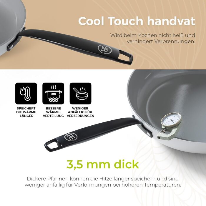 Каструля Be Living Essential з кришкою, 24 см, 7 л, з антипригарним покриттям Keramik Antihaft, для індукційних плит, без PTFE та PFOA, білий