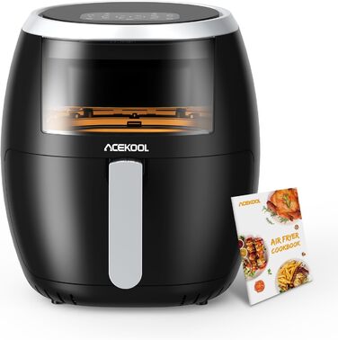 Hot Air Fryer, XXL Hot Air Fryer Oil-Free 8L 1800W, Air Fryer with Recipe Book in German, 8 Programs, Adjustable Temperature Control Acekool Gray