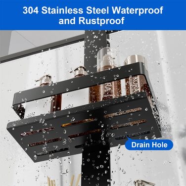 Поличка для душу без свердління, органайзер для ванної кімнати, чорна. Регульована поличка для шампуню та аксесуарів.