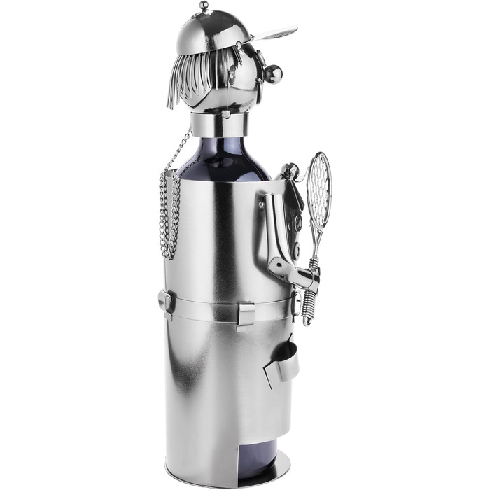 BRUBAKER Wine Bottle Holder Tennis Player Metal Sculpture with Gift Card