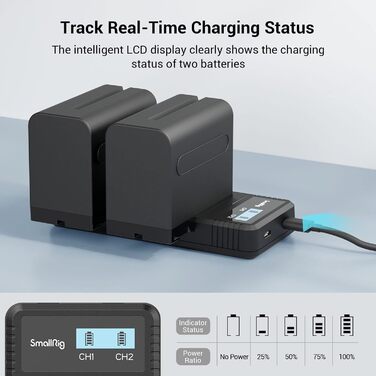 Запасні акумулятори SMALLRIG 7800mAh (2 шт.) для Sony NP-F970 та швидкий зарядний пристрій USB Dual Charger для NP-F970, NP-F960, NP-F950, NP-F930, NP-F550, NP-F570, NP-F750, відеокамери