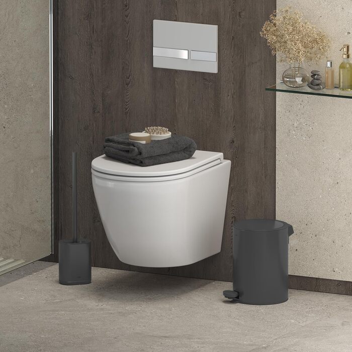 Набір для туалету з щіткою для унітазу Silikon, компактний, антибактеріальний, матовий, білий (графітовий сірий)