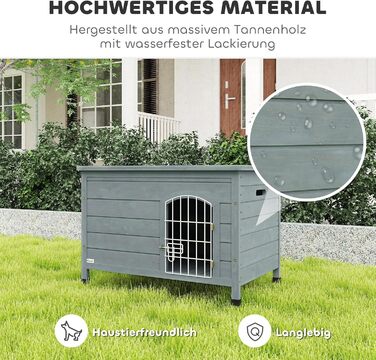 Паві Гат (PawHut) Будка для собак з дверима, клітка-переноска, водяний транспортувальний відсік для собак, котів, кроликів, вулиця, водовідштовхувальний, темний сірий, сосна, 80 x 55 x 53,5 см