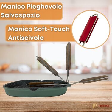 Гриль-пательня NAMAI алюмінієва лита 36x24 см, антипригарна, для газового гриля, придатна для посудомийної машини, Made in Italy