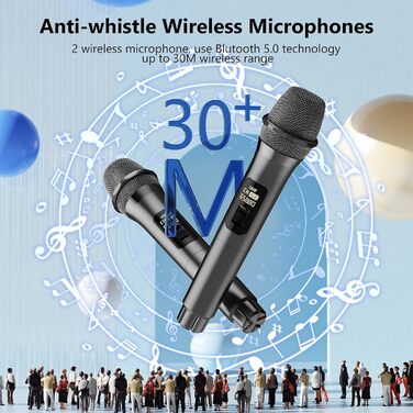 Караоке JYX з 2 мікрофонами, Bluetooth-колонкою та світловим шоу для дорослих та дітей. Портативна акустична система для дому та свят на природі, чорний колір