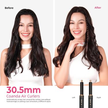 Airstyler Pro 7-в-1: Набір для укладки волосся Atopskins з фен-щіткою, плойкою та насадкою для локонів, 11000 об/хв, для створення об'єму, локонів та випрямлення волосся, зелено-золотий (чорно-золотий)