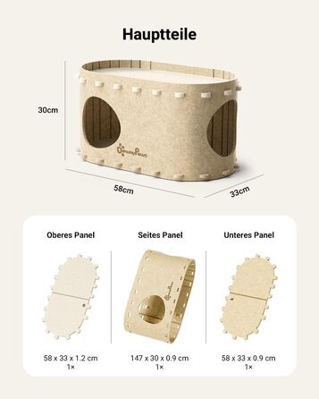 Felt Cat Cave, Felt Cat House, Cat Bed, Cat Cave for Cats, 58 x 33 x 30cm, Peek-a-Boo for Play, Winter-Proof, Nail Protection, Beige