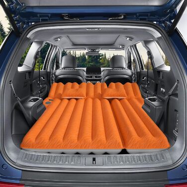 Automatic Inflatable Air Mattress for SUV - Flocked Surface, 2-Pillow Air Bed for Car Trunk, Travel, Camping & Home Use (Orange, 183x124x10 cm)