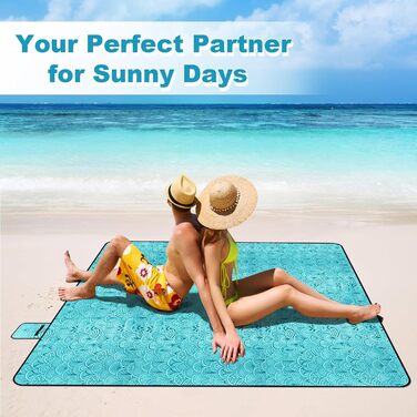 Пікнікова ковдра SOMLAW 200x200 см, водовідштовхувальна, для 4-6 осіб, XXL, з ручкою, ідеальна для кемпінгу та пікніків (блакитна)