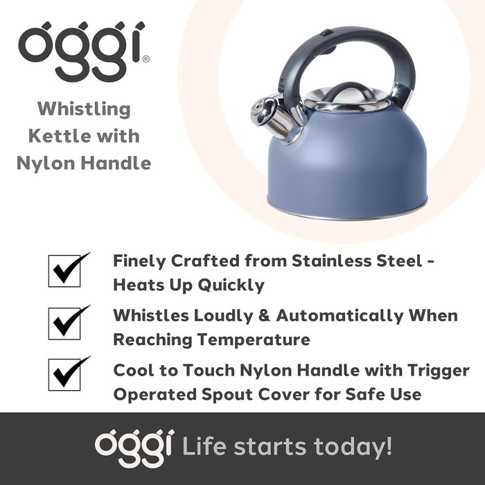 Чайник OGGI з нержавіючої сталі, 1.9 л, з гучною свистком, блакитний