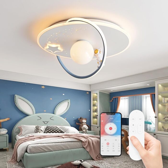 RRBEST LED Ceiling Light, Modern Moon Astronaut Design Ceiling Lamp, Dimmable with Remote Control, Boys and Girls Children's Room Lamps, Decorative Ceiling Lamp for Children's Room